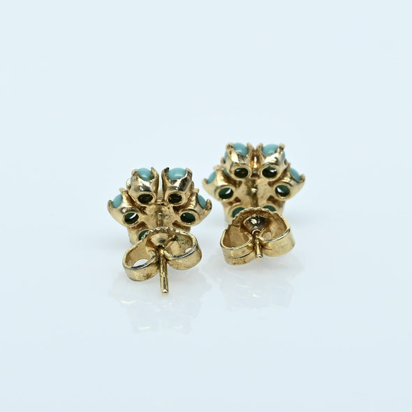 Vintage 14K Yellow Gold Turquoise and Pearl Floral Earrings