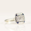 Antique Art Deco Square Top Diamond Ring with Sapphire accents