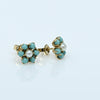 Vintage 14K Yellow Gold Turquoise and Pearl Floral Earrings