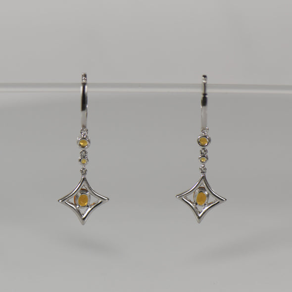 Citrine Dangle Earrings w. 1/2ctw Diamonds in 18K White Gold