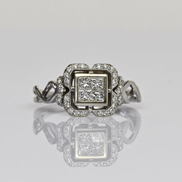 Princess Cut Diamond Invisible Set 18k White Gold Vannah K Ring