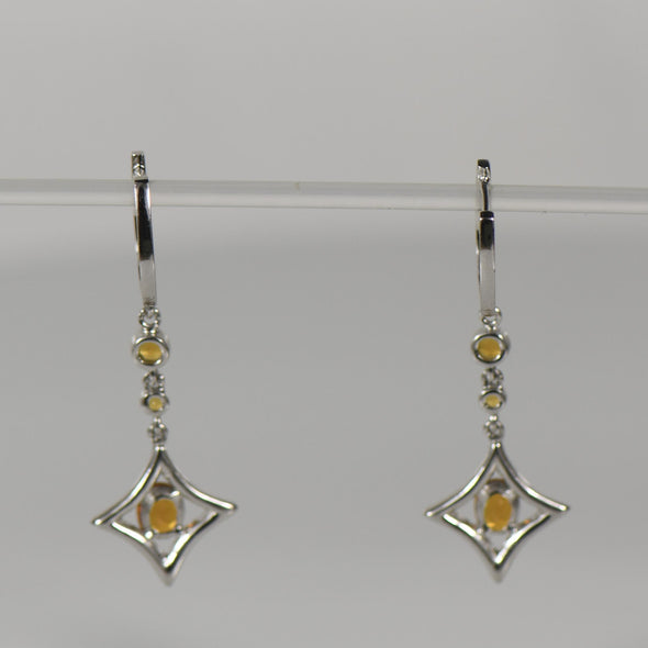 Citrine Dangle Earrings w. 1/2ctw Diamonds in 18K White Gold