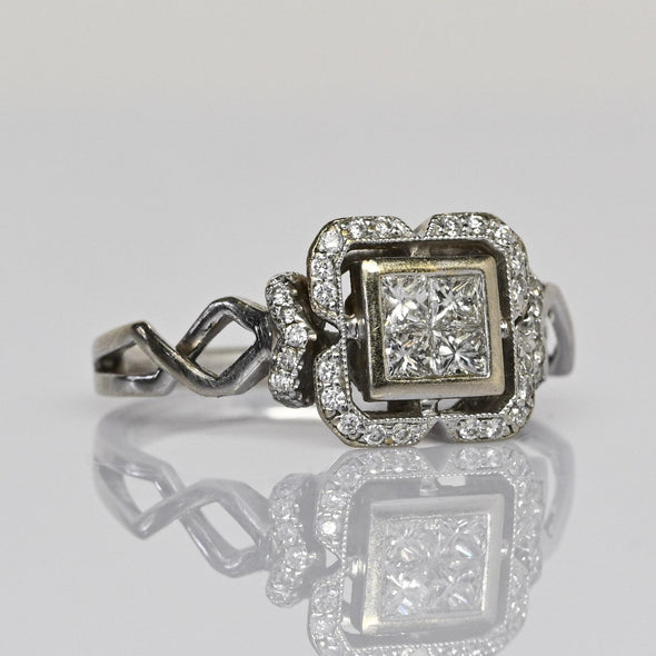 Princess Cut Diamond Invisible Set 18k White Gold Vannah K Ring