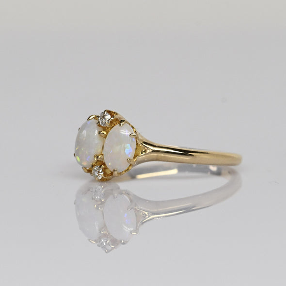 Vintage Petit Opal and Diamond 14k Yellow Gold Ring