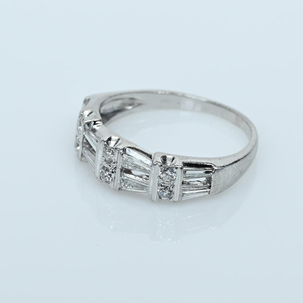 Elegant Platinum Diamond Band with Tapered Baguettes & Round Brilliants – 0.80ct