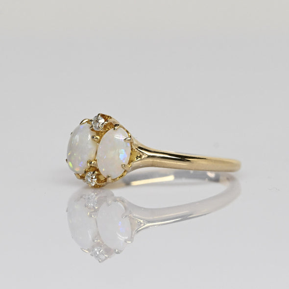 Vintage Petit Opal and Diamond 14k Yellow Gold Ring