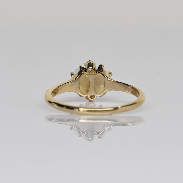Vintage Petit Opal and Diamond 14k Yellow Gold Ring