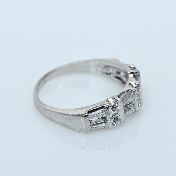 Elegant Platinum Diamond Band with Tapered Baguettes & Round Brilliants – 0.80ct