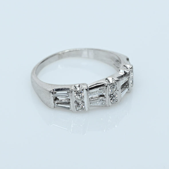 Elegant Platinum Diamond Band with Tapered Baguettes & Round Brilliants – 0.80ct