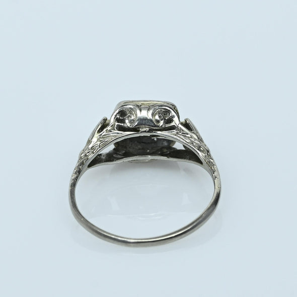 Art Deco 0.35ct Old European Cut Diamond 18k White Gold Filigree Engagement Ring