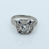 Platinum Art Deco Old European Cut Diamond & Sapphire Octagonal Ring