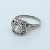 Platinum Art Deco Old European Cut Diamond & Sapphire Octagonal Ring