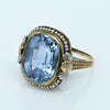 Art Deco Blue Spinel Cushion-Cut Pearl Border 14k Gold Statement Ring