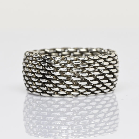 Vintage Tiffany Sommerset Flexible 10mm Band Sterling Silver Ring Sz 8.5 -Pouch