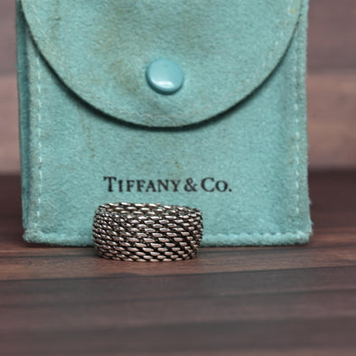 Vintage Tiffany Sommerset Flexible 10mm Band Sterling Silver Ring Sz 8.5 -Pouch