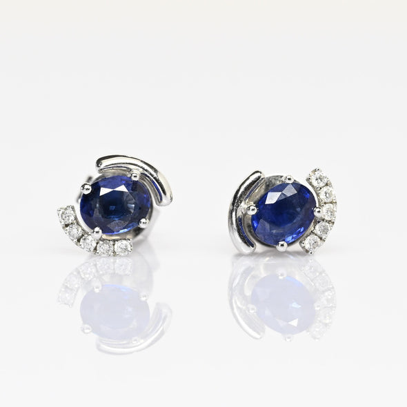 Blue Sapphire & Diamond 18k White Gold Earrings