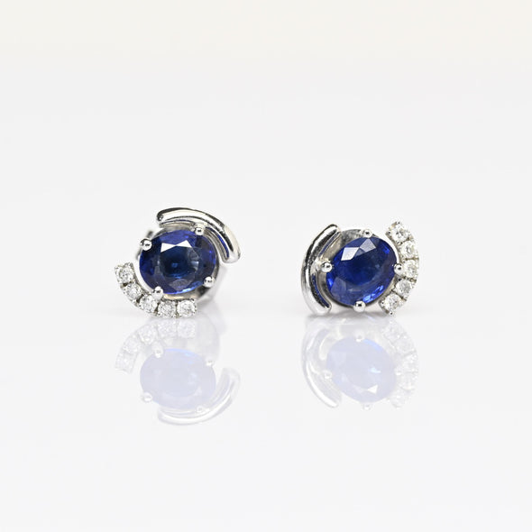 Blue Sapphire & Diamond 18k White Gold Earrings
