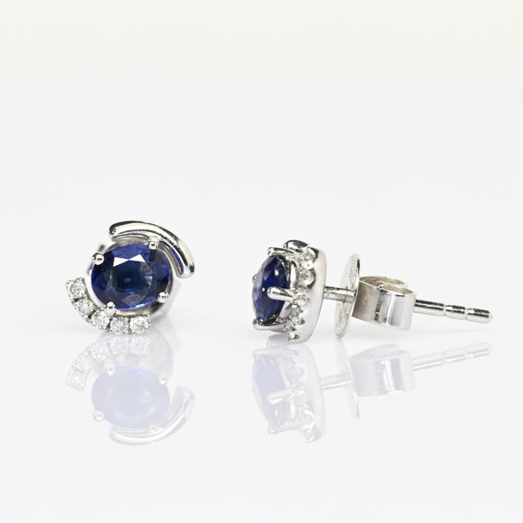 Blue Sapphire & Diamond 18k White Gold Earrings
