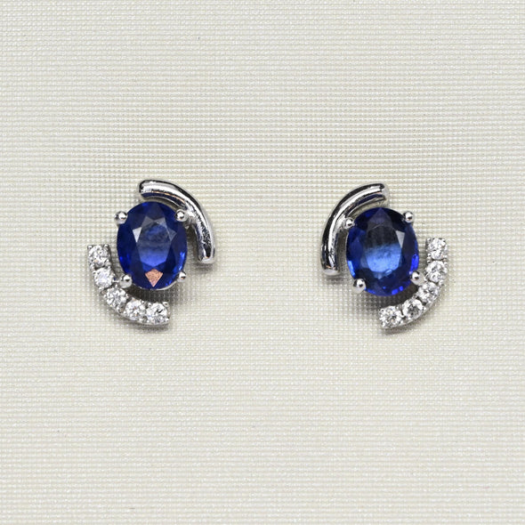 Blue Sapphire & Diamond 18k White Gold Earrings