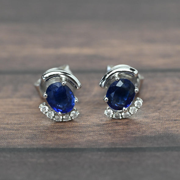 Blue Sapphire & Diamond 18k White Gold Earrings