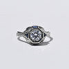 Art Deco Old European Cut White & Blue Sapphire 18k White Gold Engagement Ring