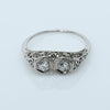 Art Deco Diamond Two Stone Filigree 18k White Gold Ring