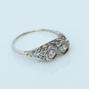 Art Deco Diamond Two Stone Filigree 18k White Gold Ring