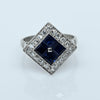 Art Deco Sapphire and Diamond Platinum Square Top Ring