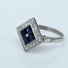 Art Deco Sapphire and Diamond Platinum Square Top Ring