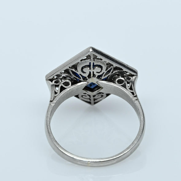 Art Deco Sapphire and Diamond Platinum Square Top Ring