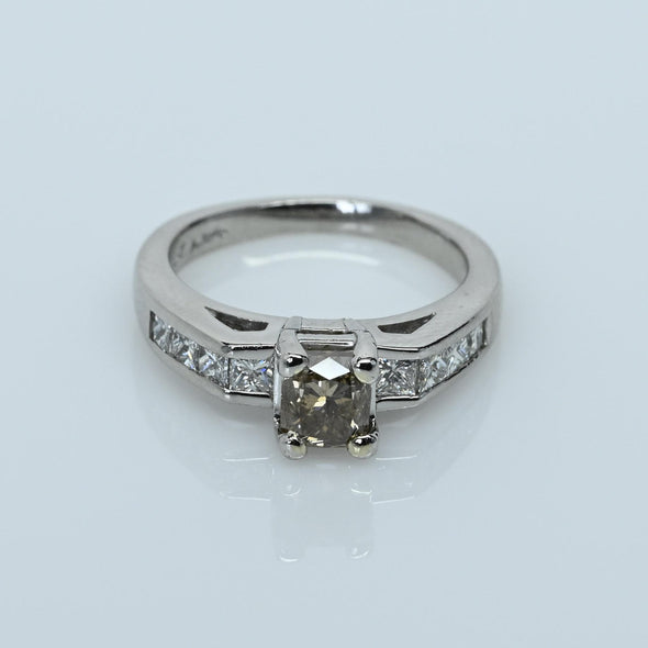 1.41ctw Fancy Brown Rectangular Cushion Cut Diamond Platinum Engagement Ring