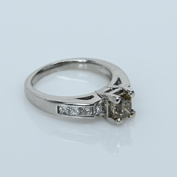 1.41ctw Fancy Brown Rectangular Cushion Cut Diamond Platinum Engagement Ring