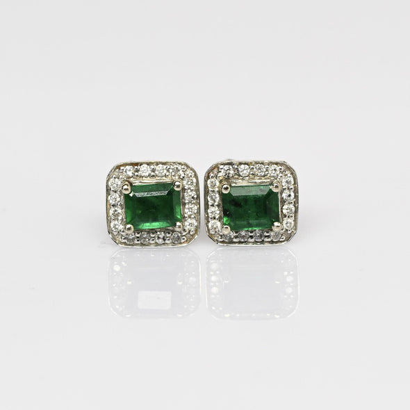 EFFY 1cttw Emerald Diamond Halo 14k White Gold Stud Earrings