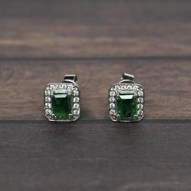 EFFY 1cttw Emerald Diamond Halo 14k White Gold Stud Earrings