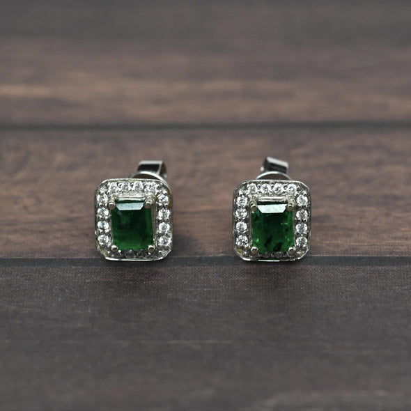 EFFY 1cttw Emerald Diamond Halo 14k White Gold Stud Earrings
