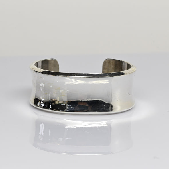 Vintage Wide Concave Sterling Silver Cuff Bracelet Signed TS