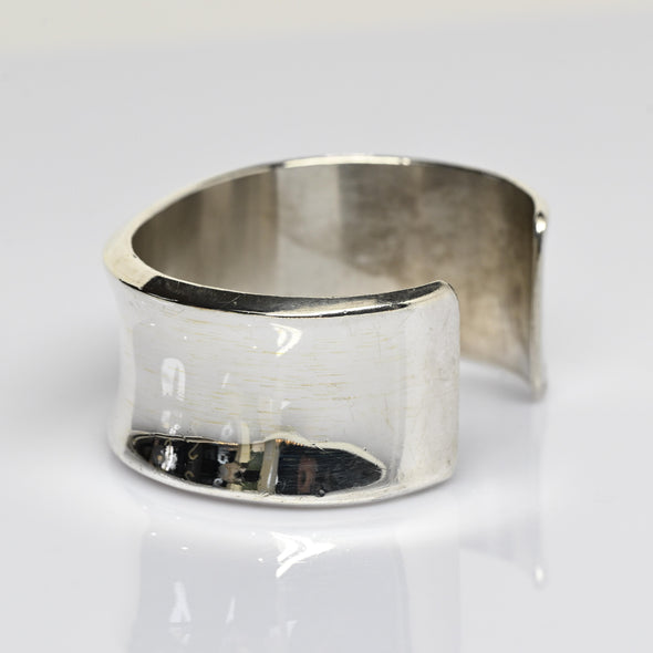 Vintage Wide Concave Sterling Silver Cuff Bracelet Signed TS