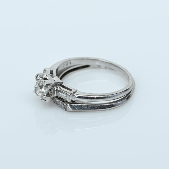 0.93ctw Old European Cut Diamond Vintage Platinum Wedding Set