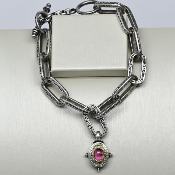 Konstantino Pink Tourmaline 18k Gold & Sterling Silver Toggle Bracelet
