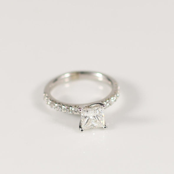 1.40ct Princess cut diamond engagement ring GIA Certificate