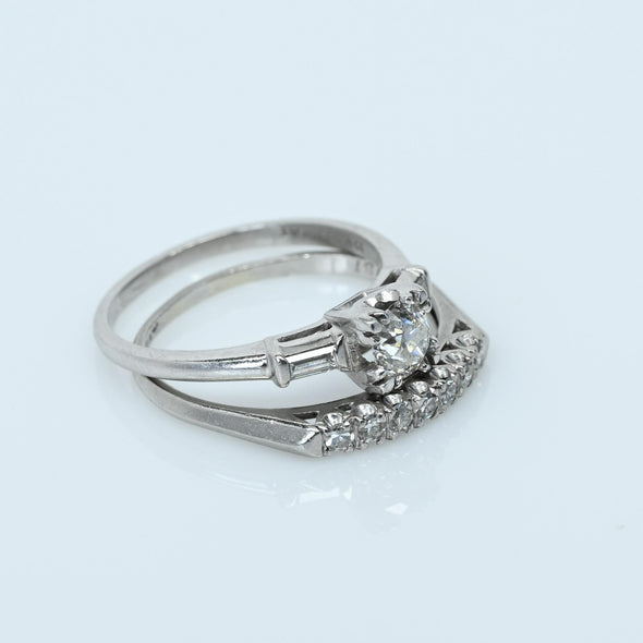 0.93ctw Old European Cut Diamond Vintage Platinum Wedding Set