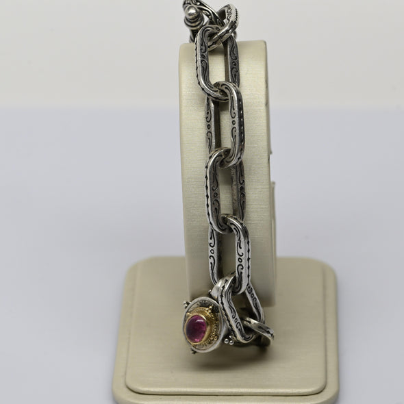 Konstantino Pink Tourmaline 18k Gold & Sterling Silver Toggle Bracelet