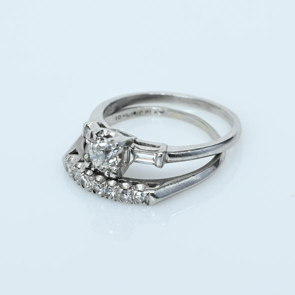 0.93ctw Old European Cut Diamond Vintage Platinum Wedding Set