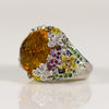 Garden Theme Gemstone Statement Ring Featuring Flowers Butterfly Prongs 14K Gold