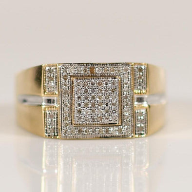 48 Diamond Square Top Men's Yellow Gold Fashion Ring