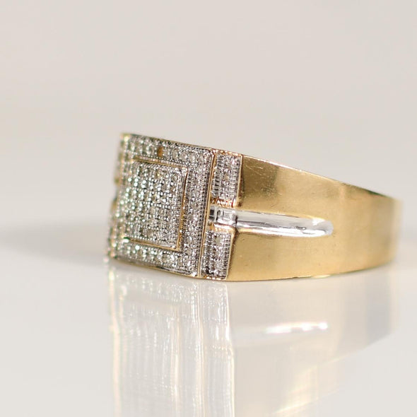 48 Diamond Square Top Men's Yellow Gold Fashion Ring