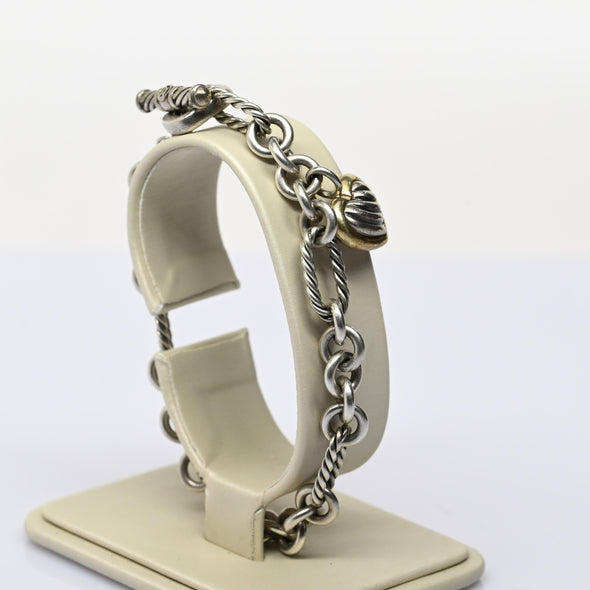 David Yurman Heart Charm 18K Gold & Sterling Silver Cable Chain Bracelet