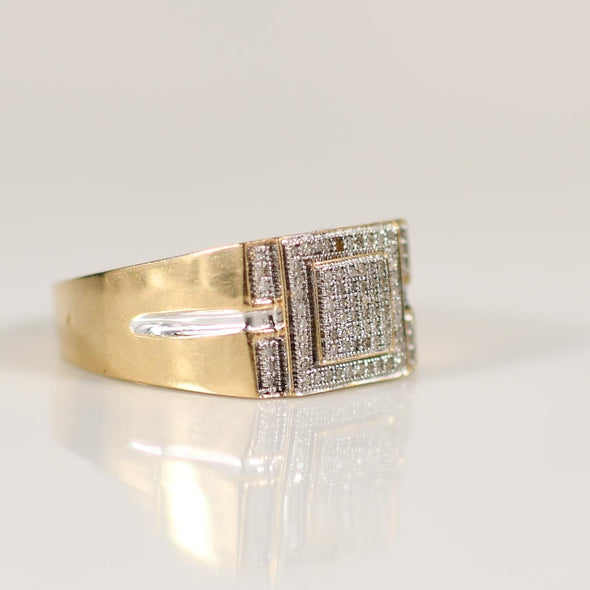 48 Diamond Square Top Men's Yellow Gold Fashion Ring