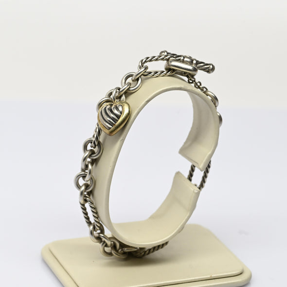 David Yurman Heart Charm 18K Gold & Sterling Silver Cable Chain Bracelet