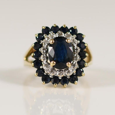 2ctw Sapphire Ring with Diamond and Sapphire accents 14K Yellow Gold